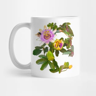 Bee themed gifts for women, men and kids. Blue crown Passion plant pattern with flower with bumble bee - save the bees Mug